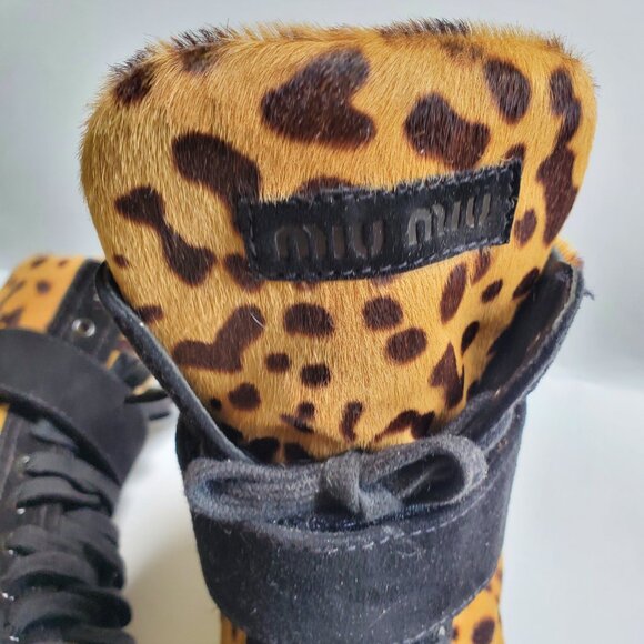 MIU MIU SUEDE PONY HAIR SPIKED HI TOP SNEAKERS - Picture 7 of 8